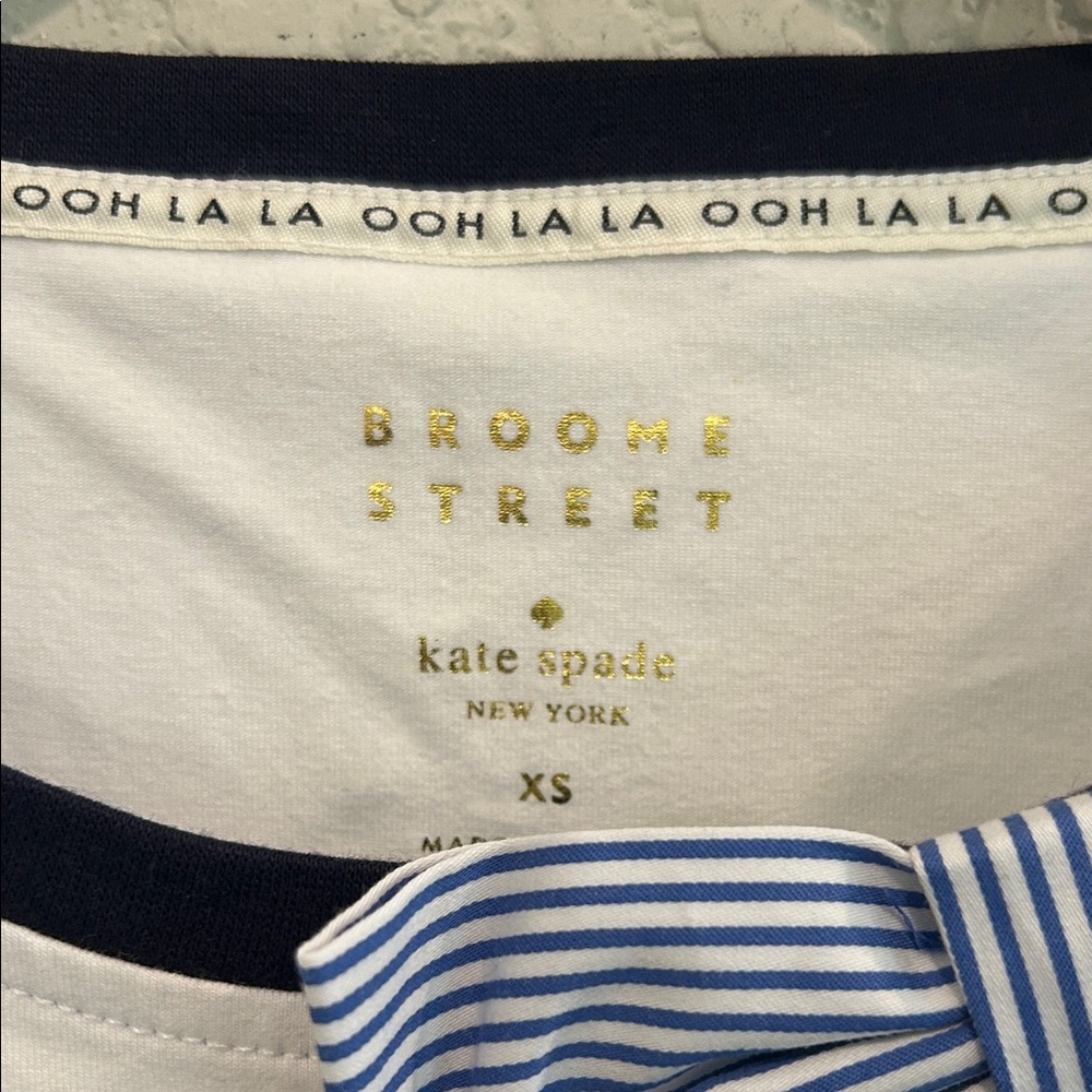 Kate Spade White Tee with Navy Striped Bow - Picture 2 of 4